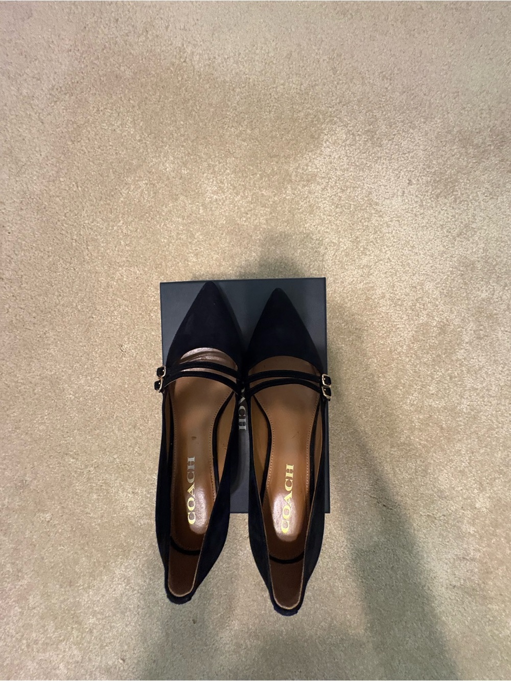 Coach Black Suede Pointed-Toe Double-Strap Pumps - Picture 4 of 6